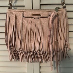 Rebecca Minkoff pale pink Fringe Leather crossbody bag. New!